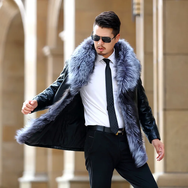 Лидер продаж 2020 Мужская новая зимняя кожаная куртка деловая Повседневная шуба из