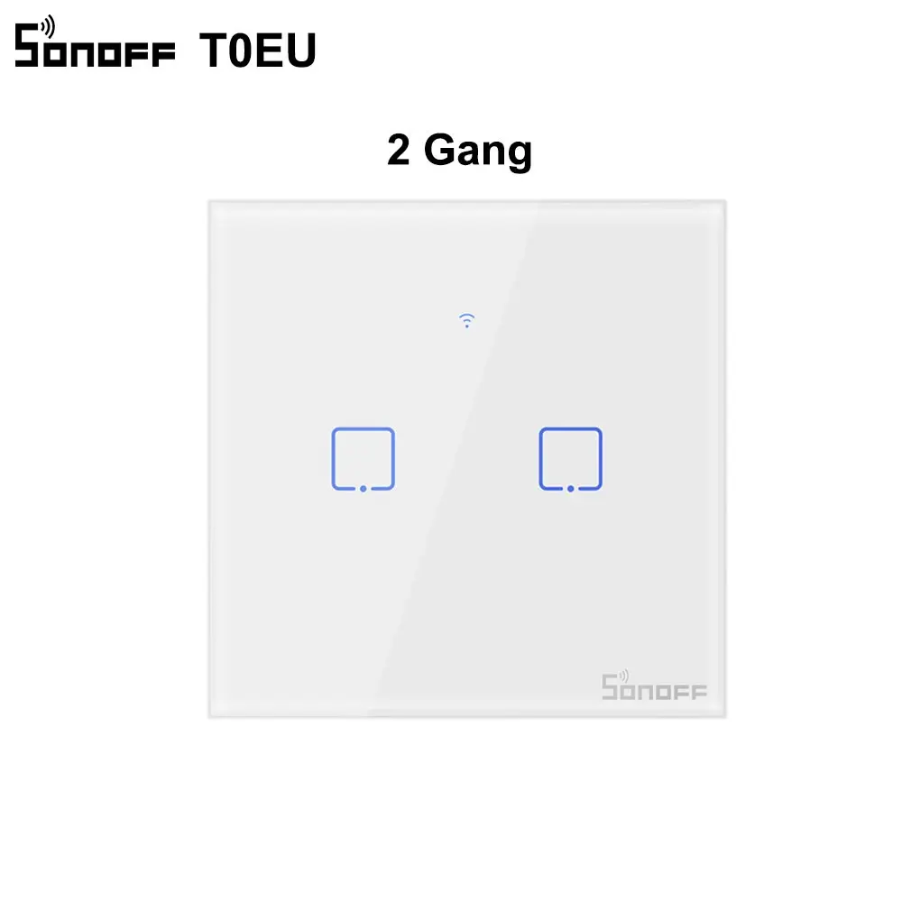 2 gang Интеллектуальный выключатель света SONOFF T0EU TX Wifi сенсорный настенный выключатель света Беспроводной переключатель умный дом пульт дистанционного управления 1/2/3 голоса/APP пульт дистанционного управления Управление работает с Alexa Google Home - Цвет: 2 gang