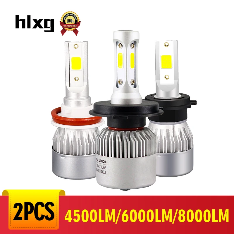 Hlxg 2 шт автомобилей светодиодный лампы 4500LM 6000LM 8000LM H4 H7 9005 9006 HB4 HB3 H11 освещение