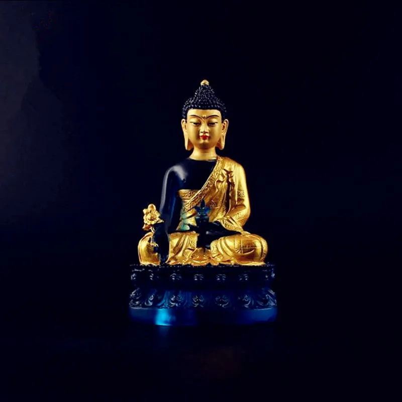 

Mud gold high imitation glass pharmacist Buddha glazed light Buddha statue Tibetan ancestor small Buddha statue Free Ship