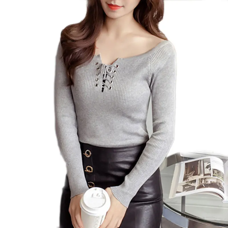 Autumn Spring Women Knitwear Sweater Lace Bow Bottoming Shirt Knit Tops Slim Casual Elastic Sexy Pullovers | Женская одежда