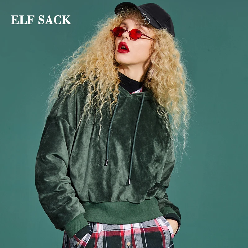 Женский трикотажный свитер ELFSACK свободный Однотонный с капюшоном большие