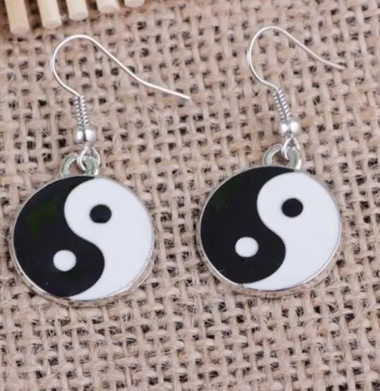 Винтажные Серебряные Серьги Yin Yang Tai Chi Bagua Карта Подвески Висячие/длинные висячие