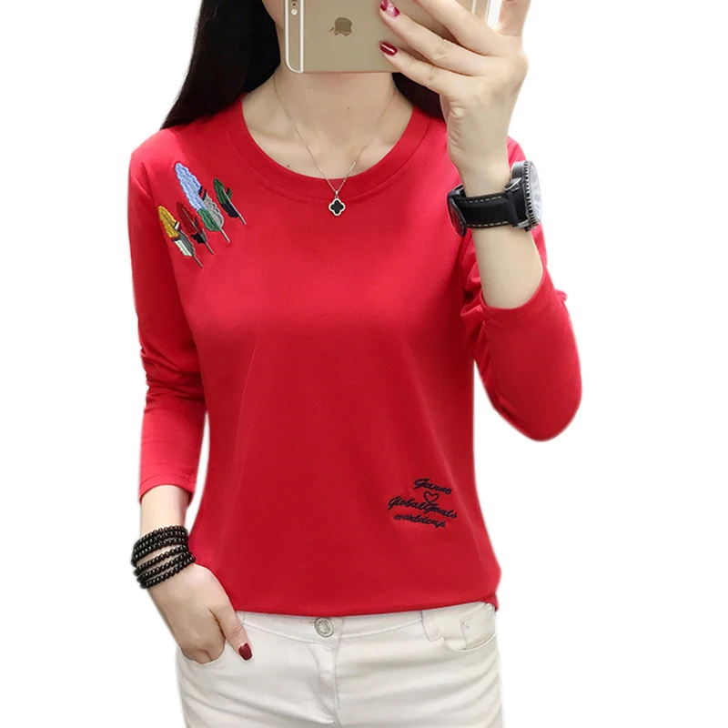 

Plus Size T Shirt Women Clothes 2022 Embroidery Tshirt Long Sleeve Tops Clothing T-Shirts Casual Tee Shirt Femme Poleras Mujer