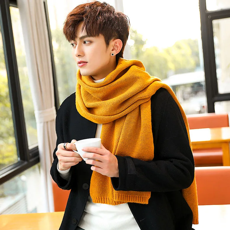 Men's Cashmere Scarf male winter han edition joker contracted young men scarf 200*50 knitting wool students Christmas gifts