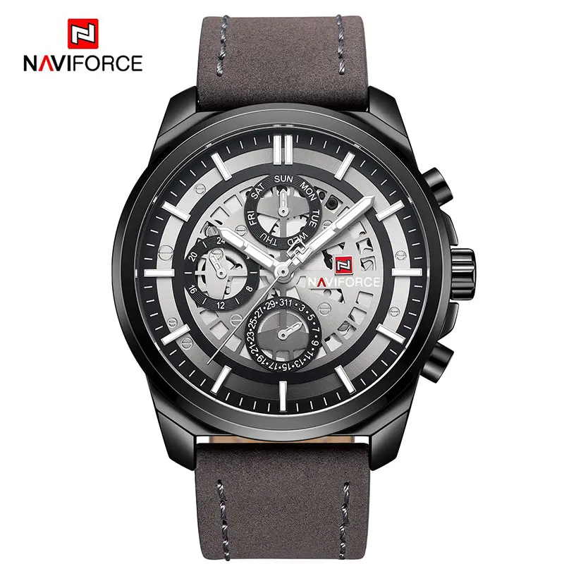 black gray Новинка, модные роскошные Брендовые мужские армейские военные часы NAVIFORCE, мужские кварцевые часы, мужские спортивные наручные часы, мужские часы - Цвет: black gray
