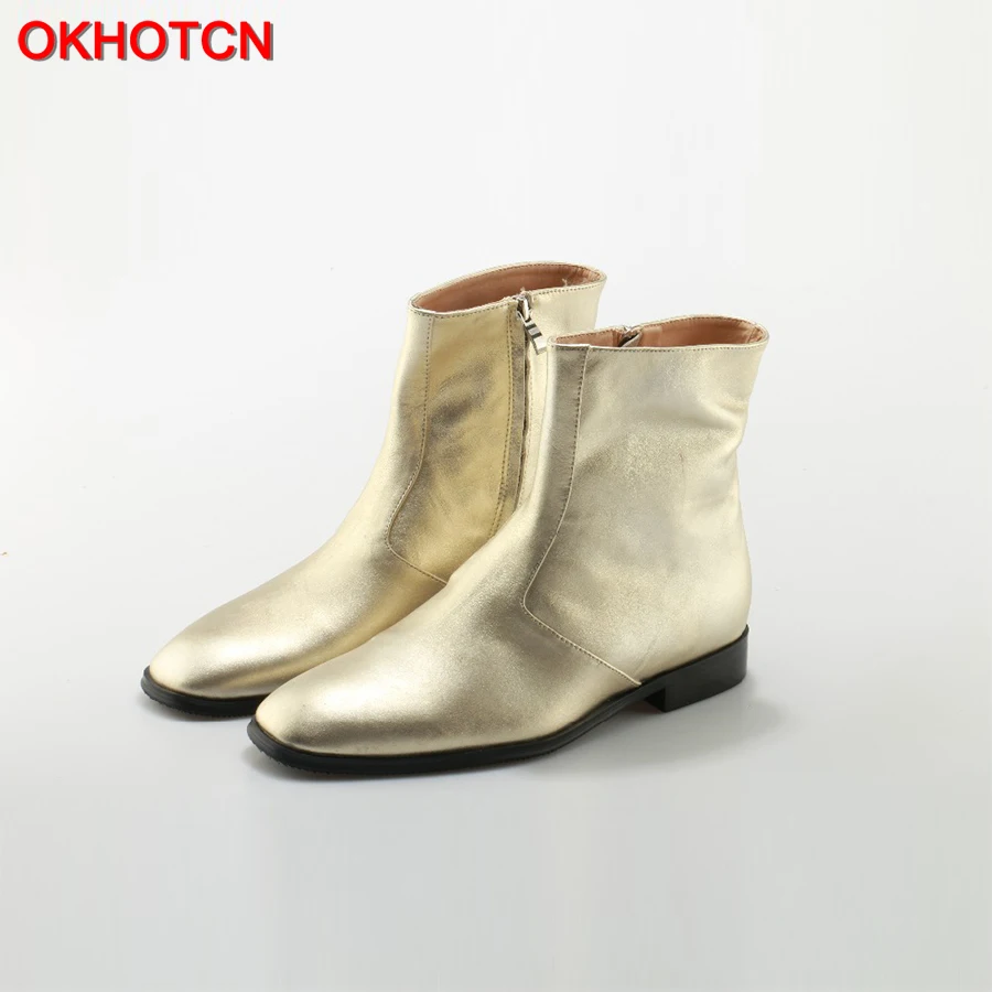 OKHOTCN/мужские ботильоны из кожи золотого серебристого и металлического цвета