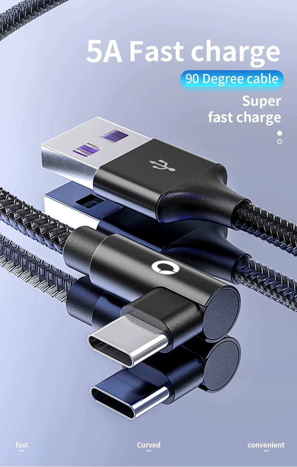 PZOZ 5A usb type C 90 градусов usb c кабель для быстрой зарядки usb-c кабель для передачи данных type-c 1,5 м для huawei P10 P9 mate 20 Pro xiaomi