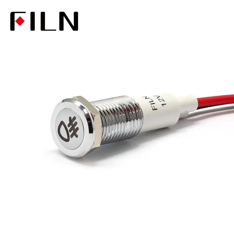 FILN 10mm Car dashboard fog symbol silver shell led red yellow white blue green 12v led indicator light with 20cm cable