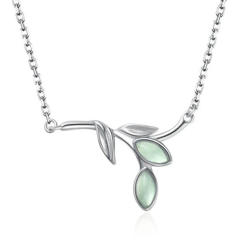 

Original New Fashion Jewelry Willow Leaves 925 Sterling Silver Personality Fresh Branch Leaf Crystal Pendant Necklaces N532