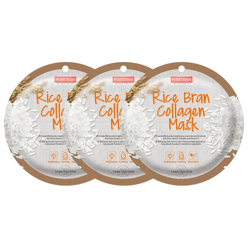 Rice bran 3pcs PUREDERM круговая маска 3 шт. уход за кожей завод увлажняющая маска для лица масла управление угрей Remover Тканевая маска для лица Корея Косметика - Цвет: Rice bran 3pcs