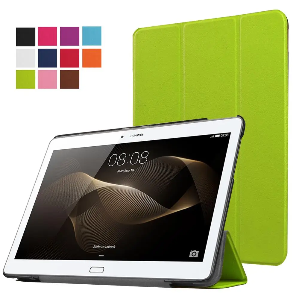 Green Чехол для планшета huawei MediaPad T5 10,1 из искусственной кожи анти-осколки ультра тонкая защитная пленка из закаленного стекла - Цвет: Green