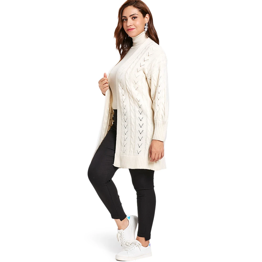 Women Cardigan Tops Plus Size Spring Autumn Loose Open Front 2018 New Casual Cable Large Knit Sweater White One Cardigans |