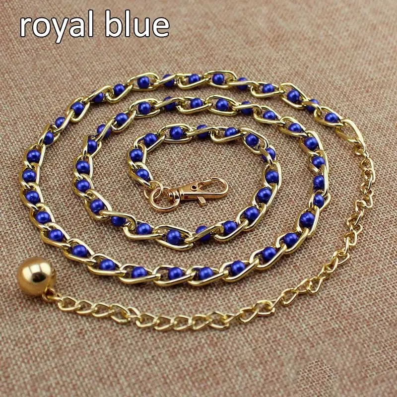 Royal Blue Модная Элегантная Дамская поясная цепочка с жемчугом металлическая цепочка пояс дикий тонкий пояс женское платье украшение ремни богемный тонкий пояс - Color: Royal Blue