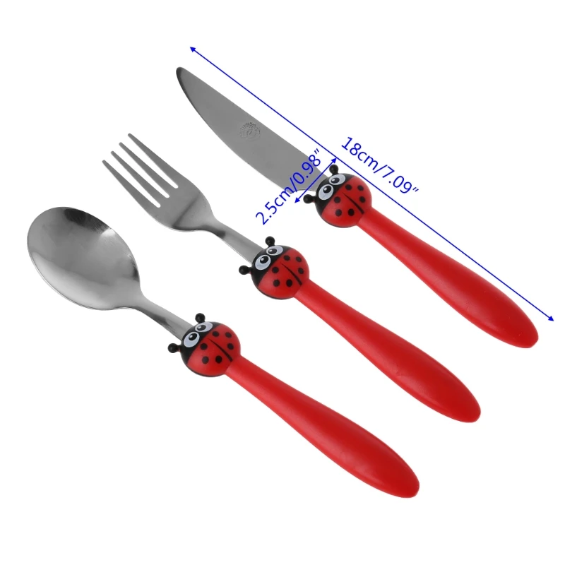 

3 Pcs/ Set Kids Tableware Stainless Steel Children Feeding Spoon & Fork & Knife Cartoon Feeding Spoon