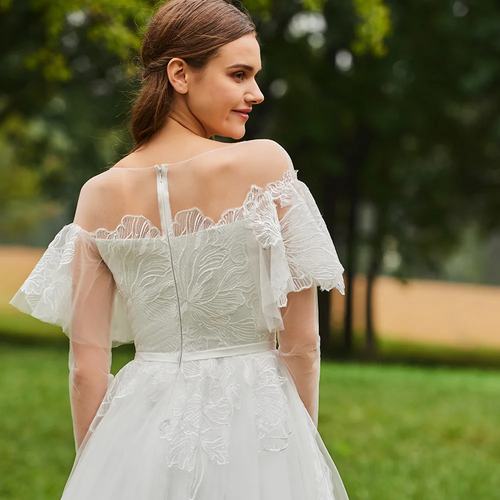 Элегантное свадебное платье Dressv с глубоким круглым вырезом трапециевидная длина