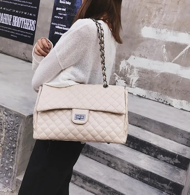 34 CM White Новинка, модная простая Женская Большая квадратная сумка, качественная кожаная женская дизайнерская сумка для упаковки, сумка через плечо с цепочкой - Цвет: 34 CM White