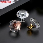 Ручки с кристаллами NAIERDI, ручка из алмазного стекла 20-40 мм, выдвижные для шкафа, ящика, кухонного шкафа, двери, гардеробные ручки, фурнитура