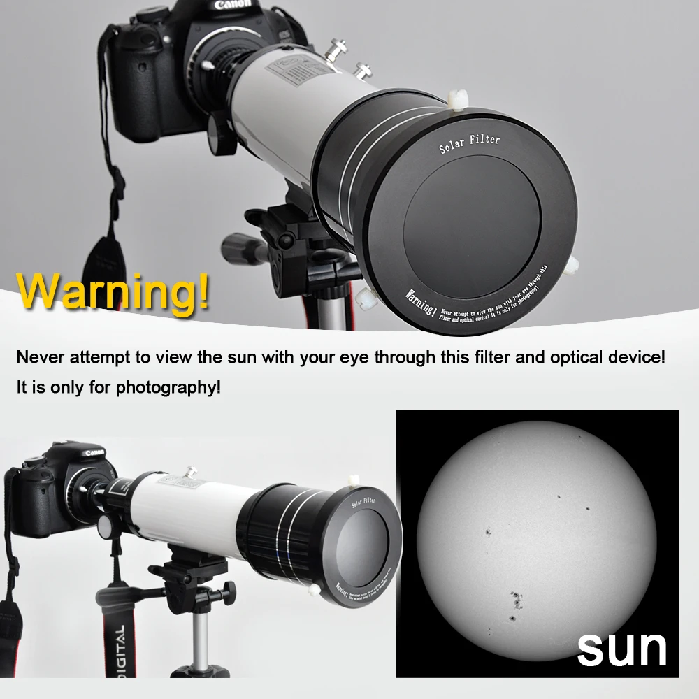 Стеклянный Телескопический солнечный фильтр с регулируемой крышкой