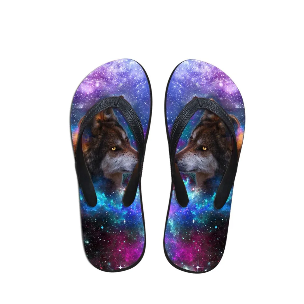 Chanclas de goma para hombre con diseño de galaxia personalizada, zapatos de Casa antideslizantes con diseño de lobo 3D y Animal, a la moda