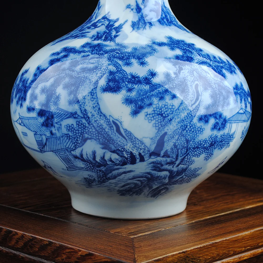 

vase with underglaze blue vase of modern Chinese landscape painting Home Furnishing living room decoration decoration