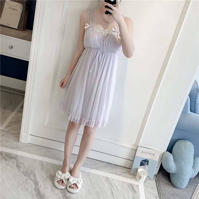 Lovely Retro Women Nightdress Lace Spaghetti Strap Princess Style Nightwear