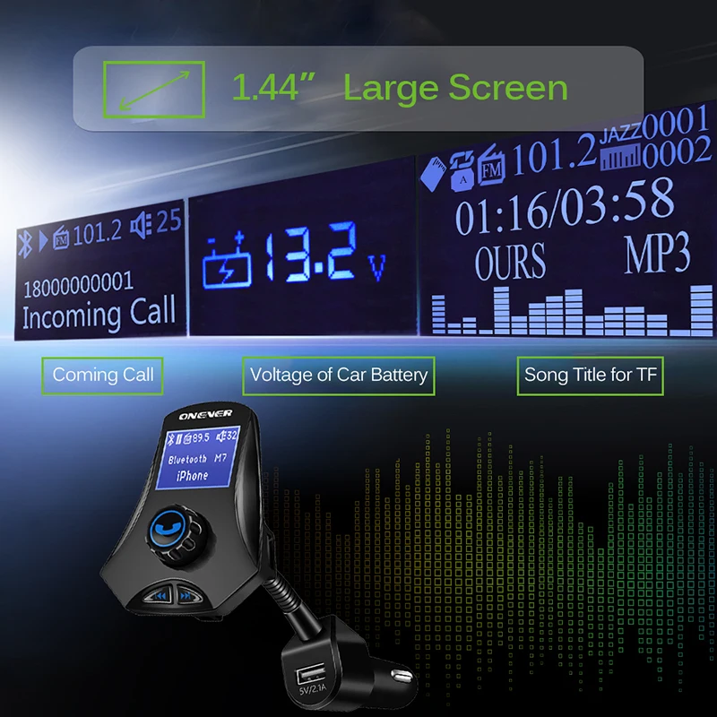 Onever вращающийся Bluetooth fm-передатчик автомобильный комплект 3.1A 3 USB Автомобильное