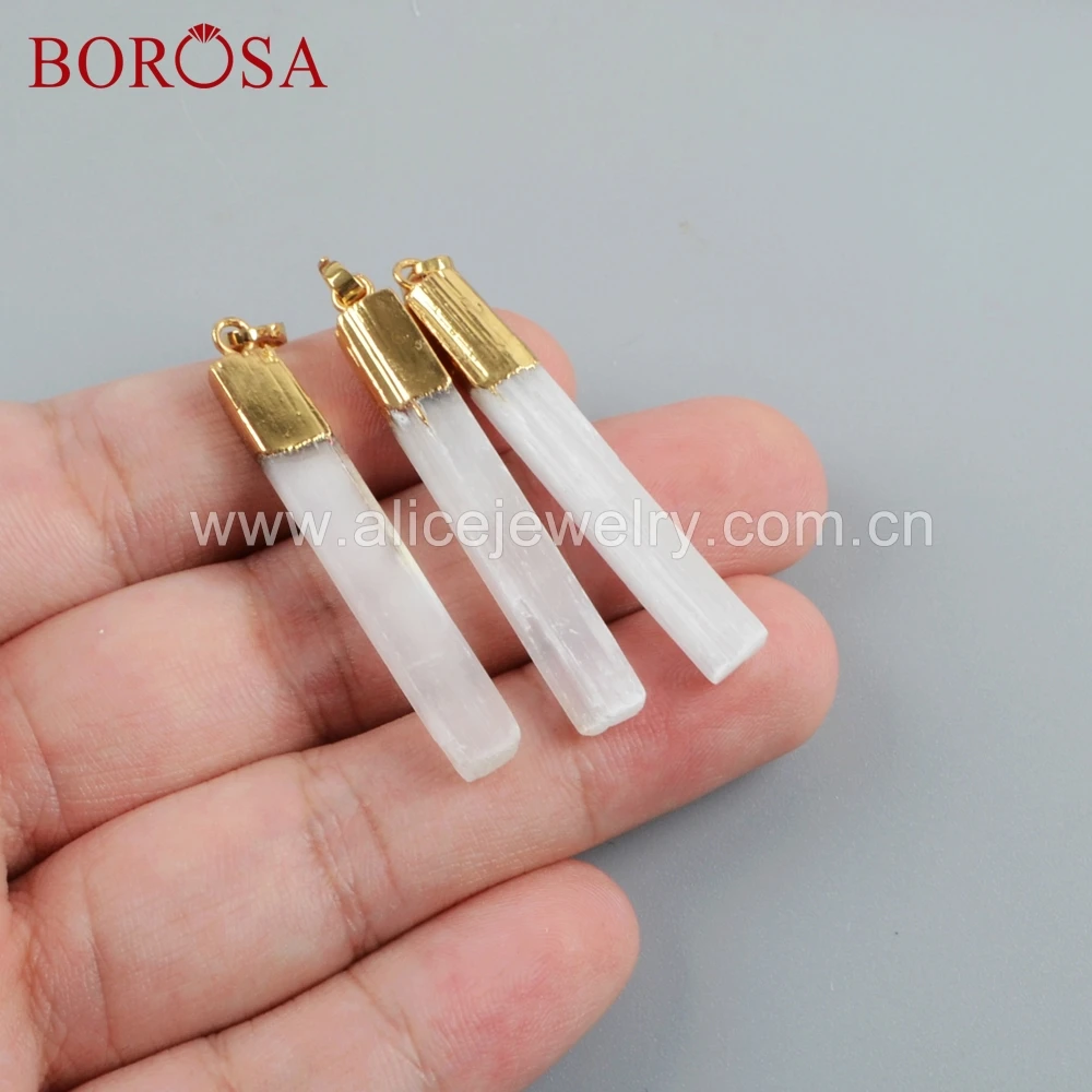 6 шт. оптовая продажа модных удлиненных белых селенитных кристаллов BOROSA подвеска