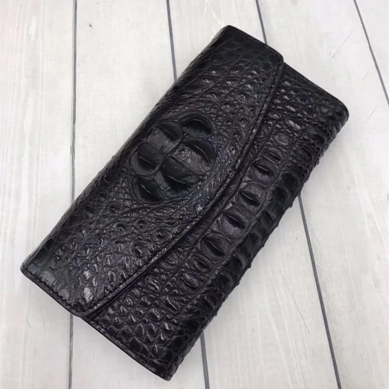 Длинный кошелек из натуральной кожи крокодила женский большой розовый