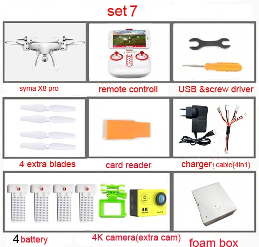 set7 SYMA X8PRO gps Дрон Wi-Fi FPV с камерой HD 720P или камерой в реальном времени H9R 4K Дрон 6 осевой высоты удержания x8 pro RC Квадрокоптер RTF - Цвет: set7