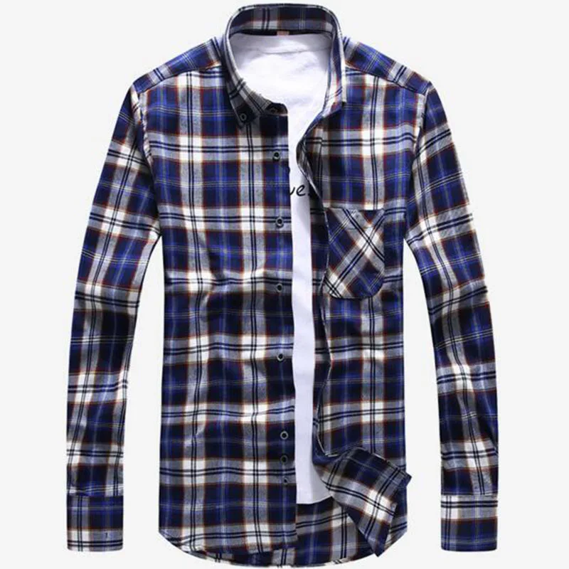 Мужская Фланелевая рубашка Camisa модная в клетку с длинными рукавами и отложным