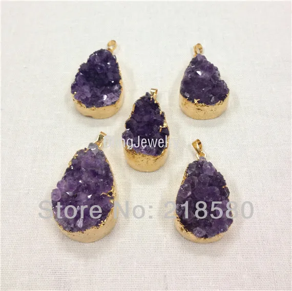 Золотая подвеска в виде слезы из H AMD32|amethyst cluster pendant|amethyst pendantamethyst teardrop pendant |