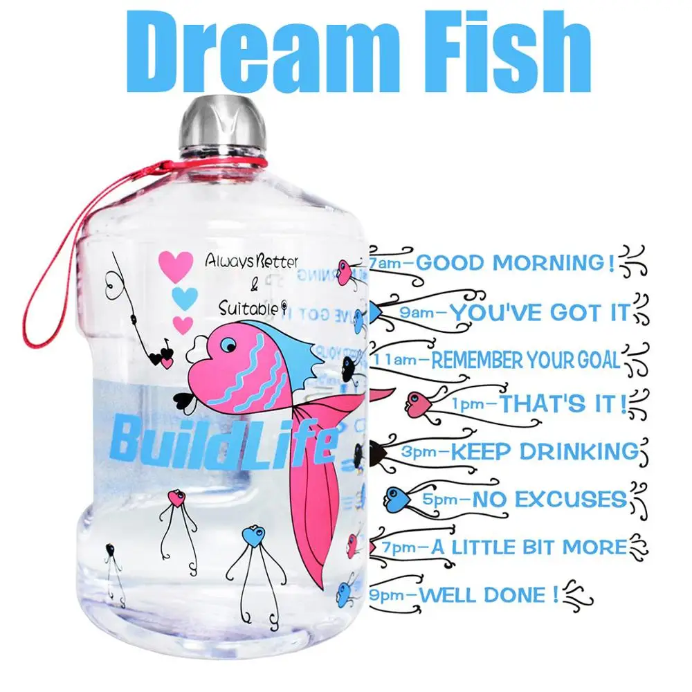 Dream Fish QuiFit 3.78L 2.2L 1.3L Прозрачный большой галлон бутылки для питьевой воды пластик большой емкости для тренажерного зала фитнес-туризма BPA бесплатные виды спорта - Цвет: Dream Fish