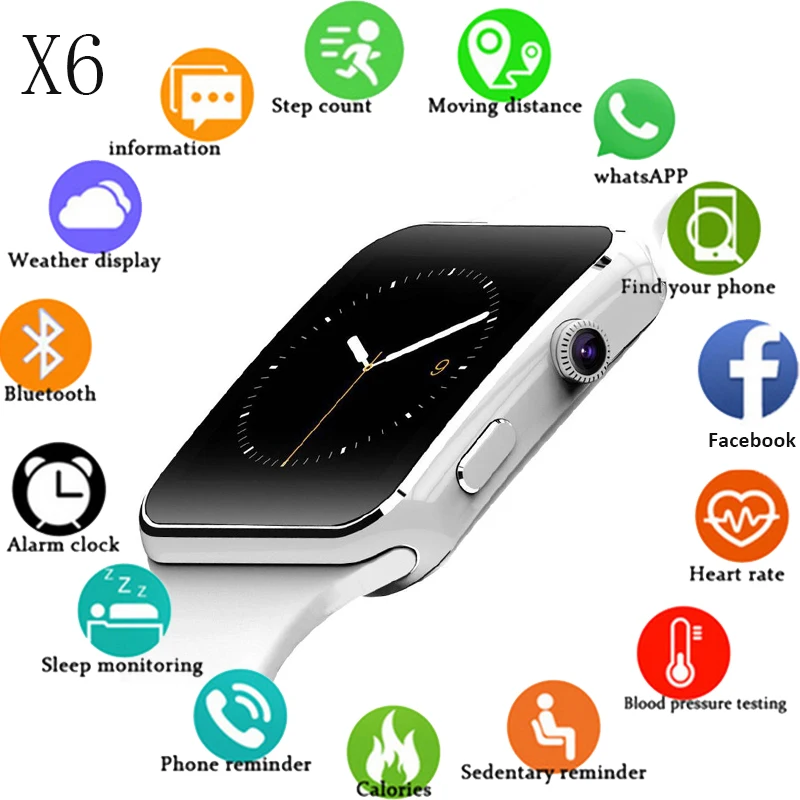 Топ смарт часы Поддержка SIM TF карта h камера Smartwatch X6 Bluetooth циферблат/с камерой