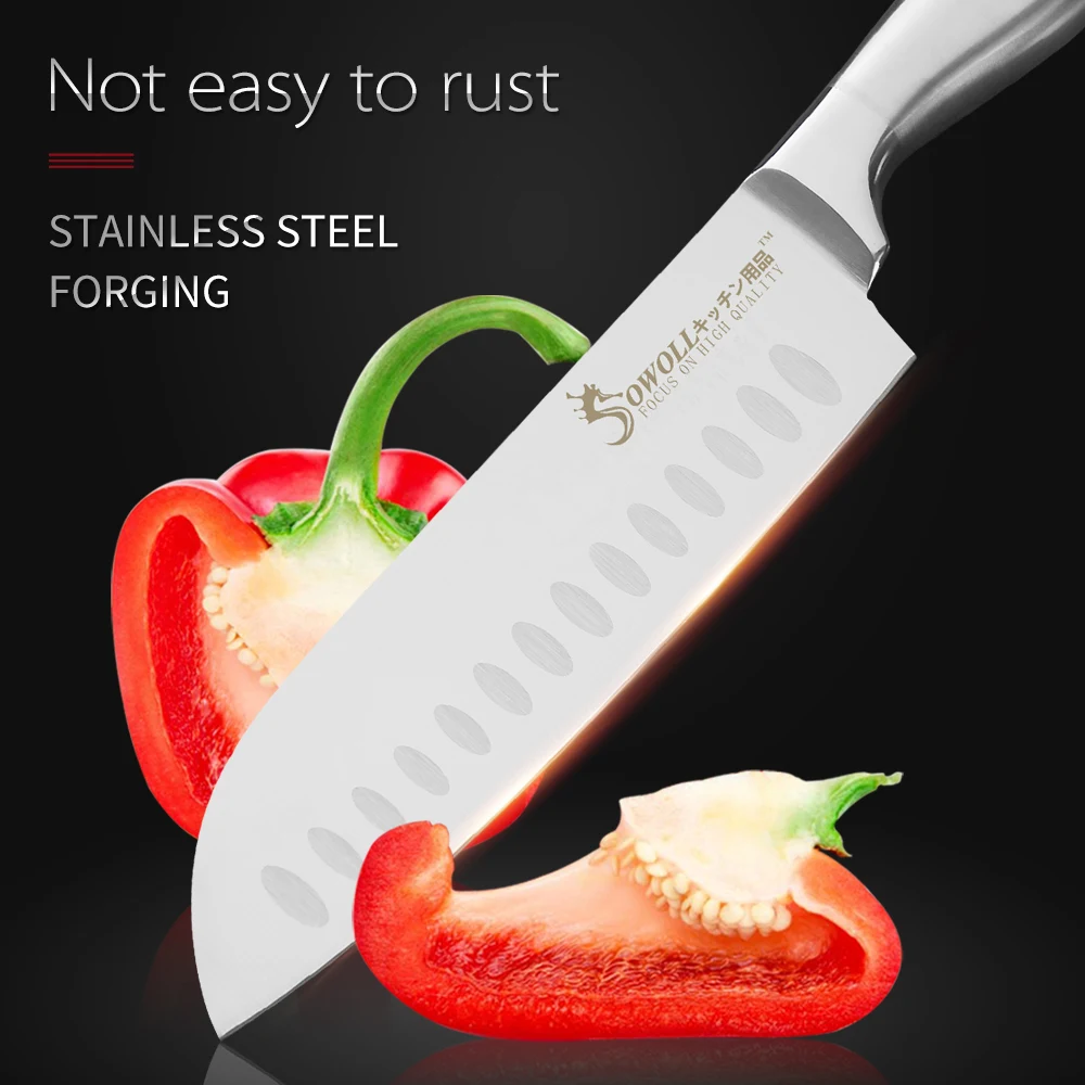 SOWOLL набор кухонных ножей 6 шт. набор фруктовых ножей Santoku для нарезки хлеба ножи шеф-повара острый нож из нержавеющей стали инструменты для приготовления пищи