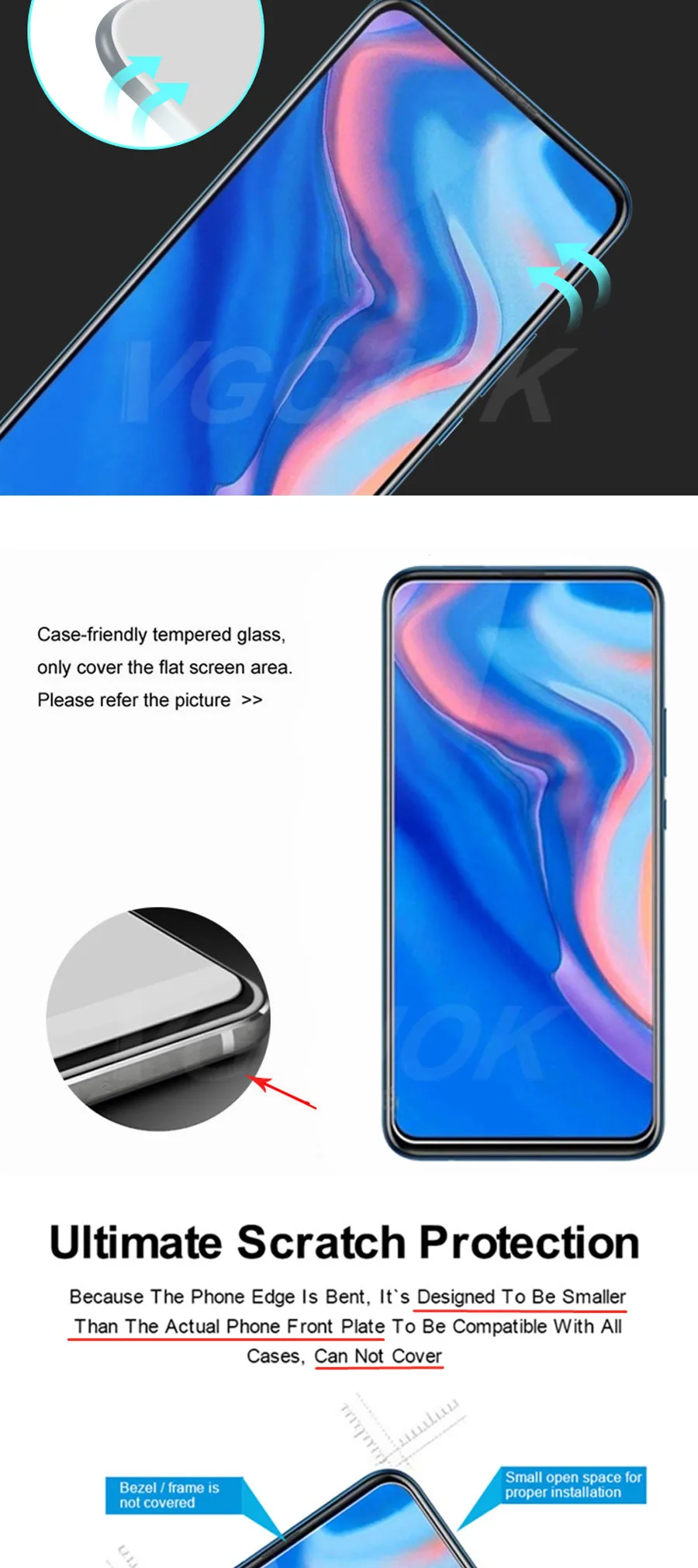 6,59 дюймов 2.5D Закаленное стекло для huawei P smart Z, защита экрана, полное покрытие для huawei Y9 Prime, защитная стеклянная пленка