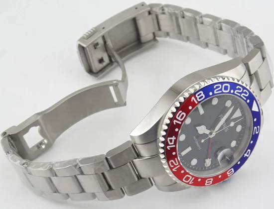 Часы Parnis 40 мм GMT с красной и синей рамкой сапфировым датчиком автоматический