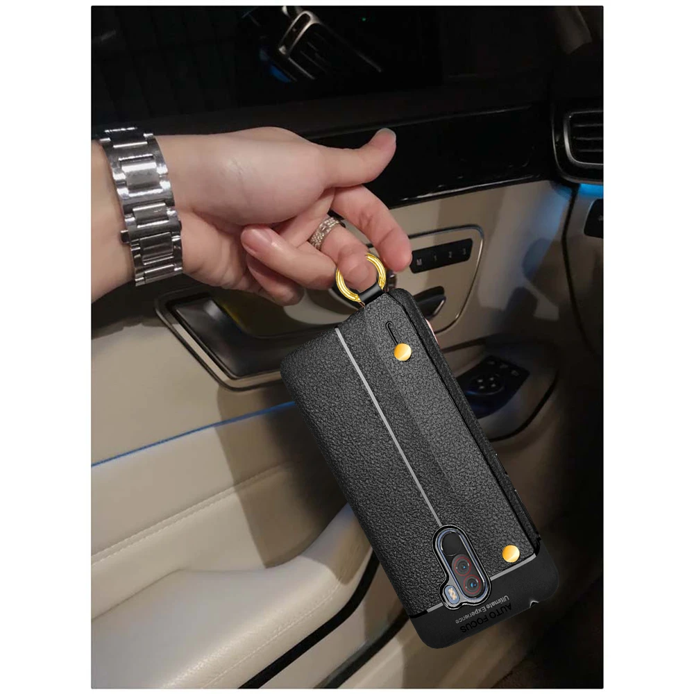Fashion Imitation leather Cover For Pocophone F1 Case Xiaomi Wrist Strap Stand Phone Poco Capa | Мобильные телефоны и