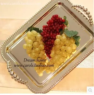 2 шт./компл. прямоугольный металлический сервировочный поднос с бусинами вокруг