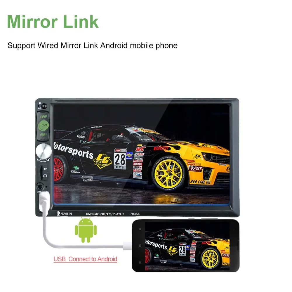 Mirror Link 7 дюймов Универсальный 2din автомобильный MP5 плеер Авторадио Стерео Bluetooth аудио USB/FM/AUX/SD сенсорный экран без CD/DVD и gps