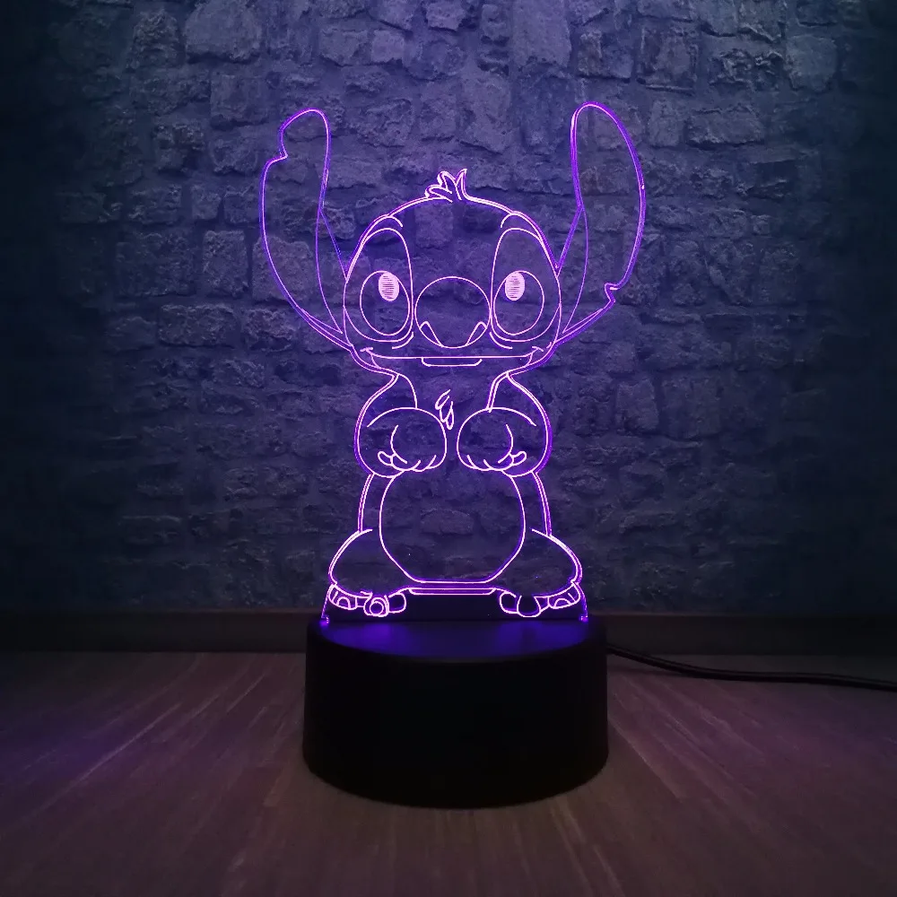 3D светодиодный светильник с мультипликационным принтом Kawaii Stitch 3D светодиодный светильник RGB светильник ing 7 цветов для спальни настольный ночник Рождественский Декор Детский подарок
