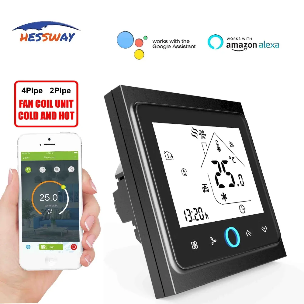 HESSWAY TUYA Smart 4 трубы 2 вентилятор для труб катушка wifi термостат воздух для охлаждение, отопление temp от google alexa работа