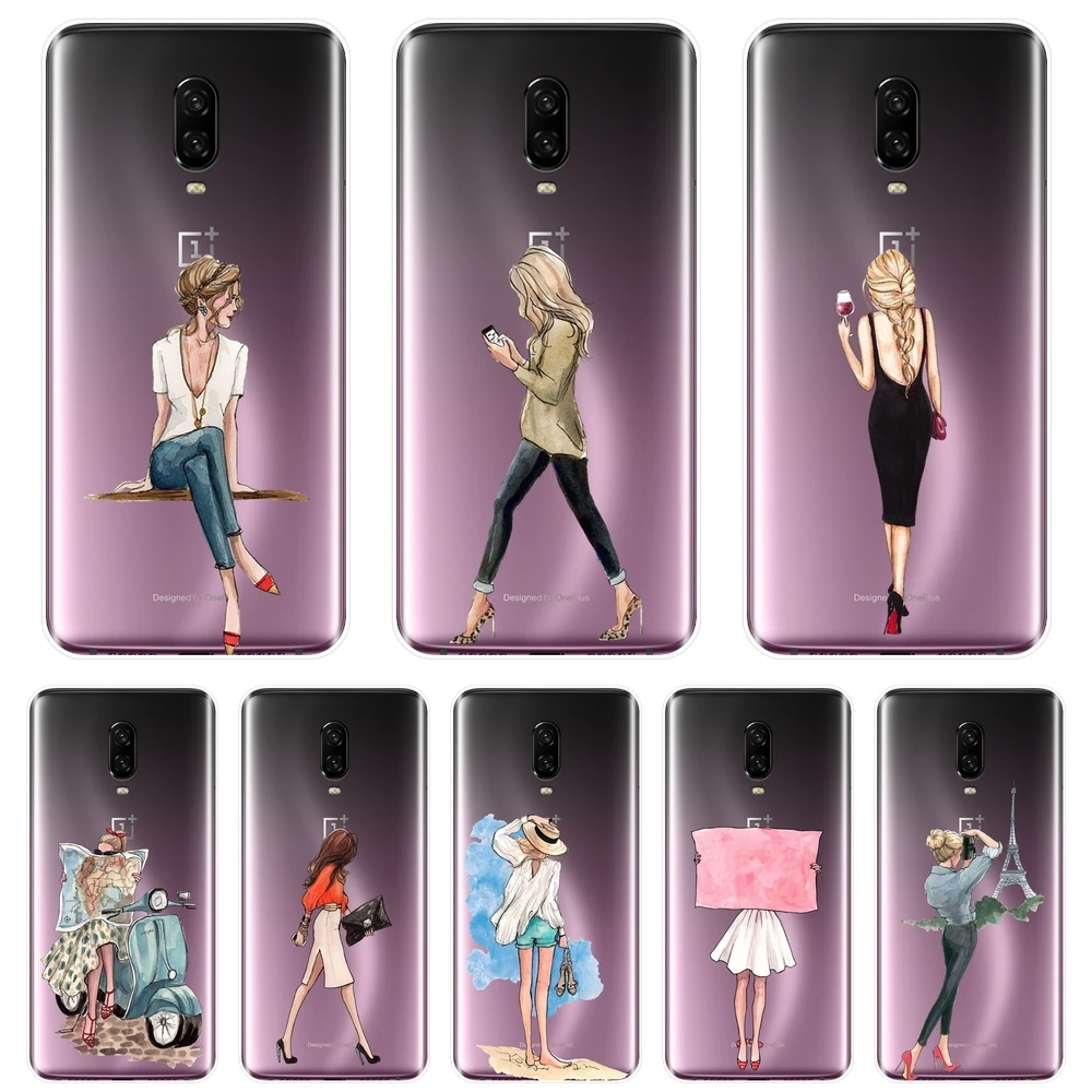 Силиконовый чехол из ТПУ для телефона One Plus 3 3T 5 5T 6 6T Черный дорожный Женский