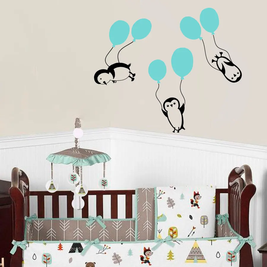 Виниловая наклейка из 3 предметов Пингвины шары детская Настенная Наклейка на