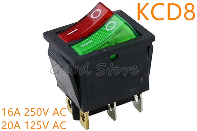 KCD8 R and G 1 шт. KCD8 6PIN 16A 250 в двойной светильник, кулисный переключатель, водонепроницаемый выключатель питания для лодки, красный+ зеленый - Цвет: KCD8 R and G