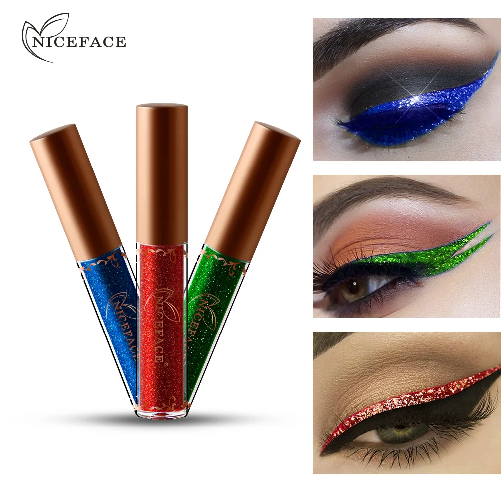 Niceface Diamond Glitter Eye Liner Waterproof Makeup Eyeshadow Pigment Shining Liquid Eyeliner Pencil Shimmer Blue Long Lasting |