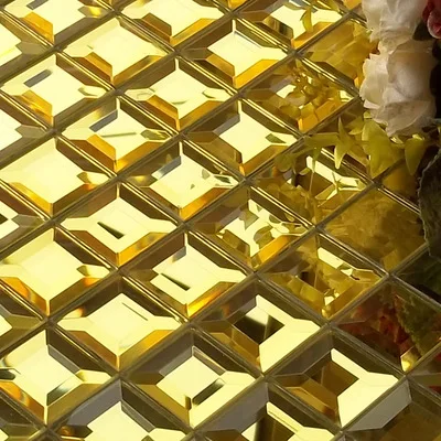 Gold 30 мм Глянцевая фиолетовая 5 граней Алмазная зеркальная мозаичная плитка из хрустального стекла, выставочный зал КТВ дисплей настенная декоративная плитка щиток, YY199 - Цвет: Gold