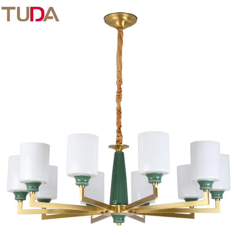 

TUDA LED Chandelier Chinese Style Ceramic Chandelier Living Room Bedroom Dining Room Glass Copper Chandelier E27 110V 220V
