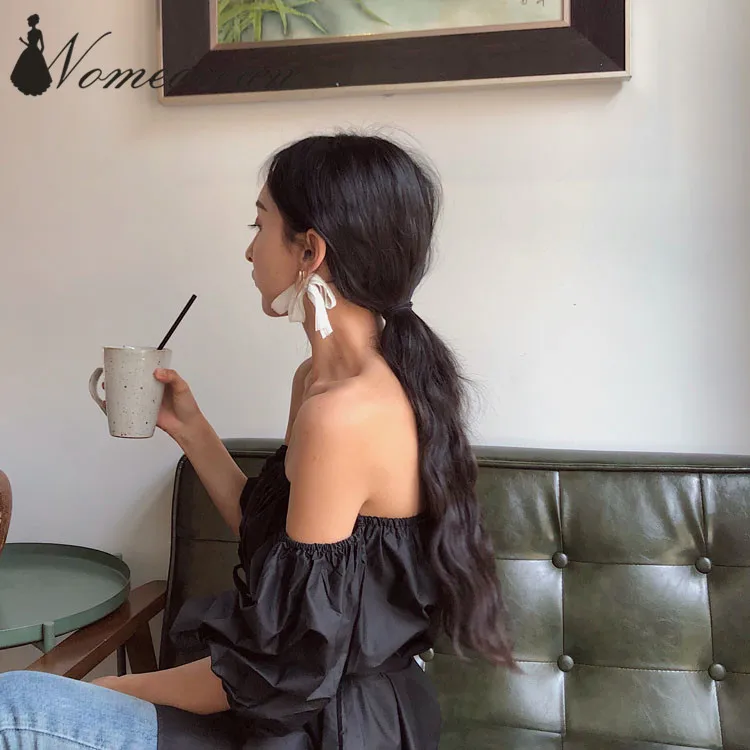 Пикантные Для женщин тонкий черный Slash шеи с плеча блузка женщины Повседневное