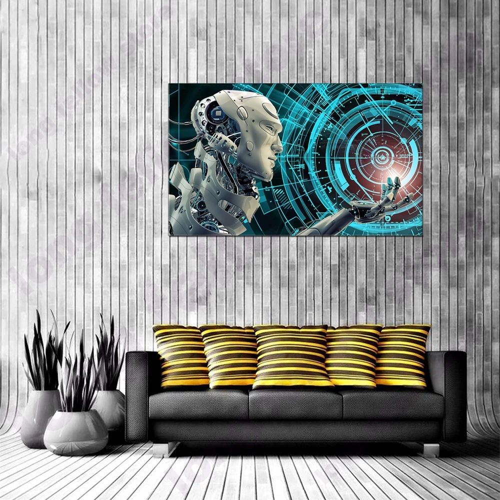 Художественный плакат высокотехнологичной программы роботов HD Печать анимации